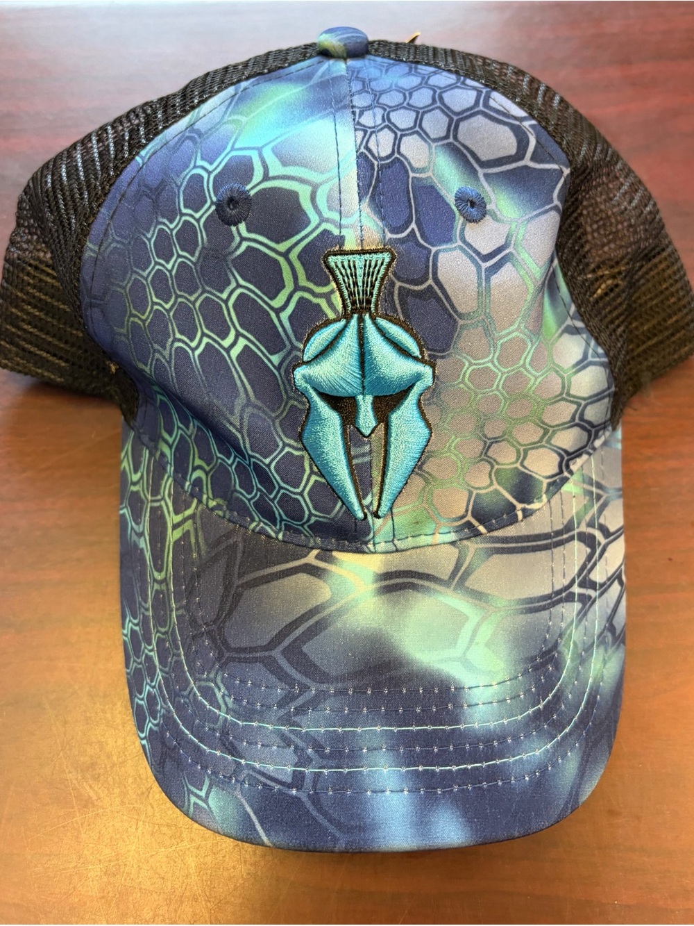 Kryptek Blue Green Reptile-Pattern Trucker Hat with Logo NWT Mesh adjustable